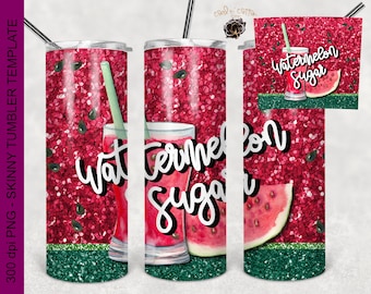 Watermelon Sugar  20oz skinny Tumbler Template,  Sublimation, Waterslide, Clipart,  PNG Digital Download