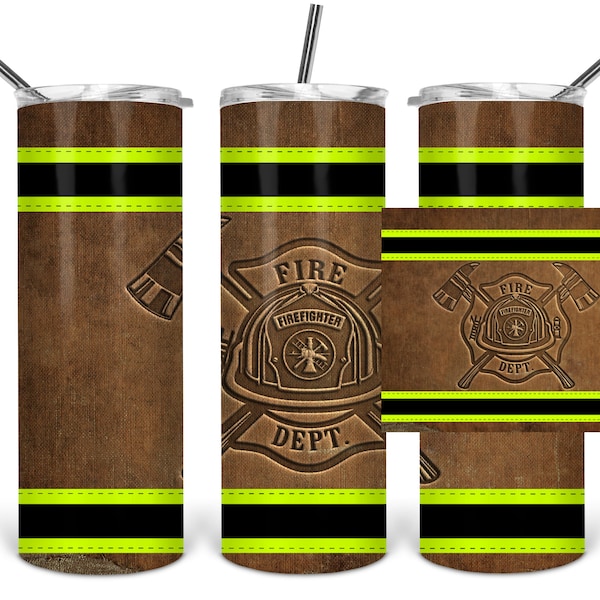 Embossed Turnout look Fire Department 2 versions  20oz skinny Tumbler Template,  Sublimation, Waterslide, Clipart,  PNG Digital Download