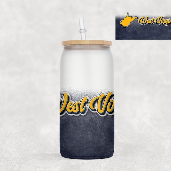 16oz Glass Can Navy West Virginia  Template,  Sublimation, Waterslide, Clipart,  PNG Digital Download