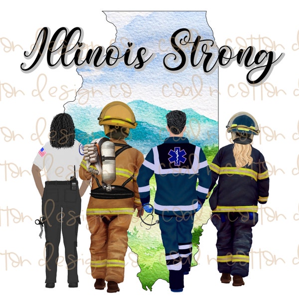Illinois Strong First Responders - aquarel, medisch personeel, sublimatie, waterglijbaan, clipart, PNG digitale download