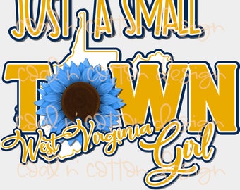 West Virginia Girl PNG: Yellow Letter Sublimation Clipart (Digital Download)