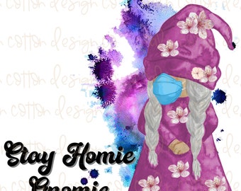 Stay Home Gnomie Watercolor, Gnome, Quarantine,  Sublimation, Waterslide, Clipart,  PNG Digital Download