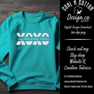 XOXO knuffels en kusjes witte en blauwgroen letters sublimatie, waterglijbaan, digitale clipart, Valentijnsdag/bruiloft/baby shower PNG digitale download