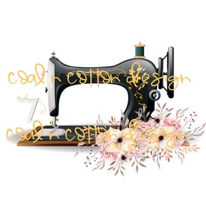 Sewing Machine with Watercolor Flowers   Sublimation, Waterslide, Clipart,  PNG Digital Download