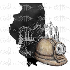 Kolenmijnhelm met bergen Illinois aquarel, sublimatie, waterglijbaan, clipart, PNG digitale download