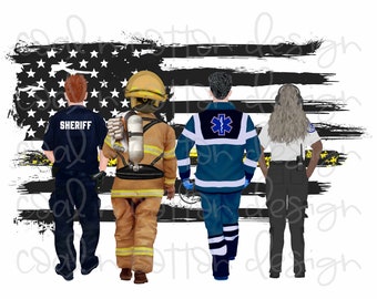 Dispatcher and  First Responders- Watercolor, Medical Personnel,  Sublimation, Waterslide, Clipart,  PNG Digital Download