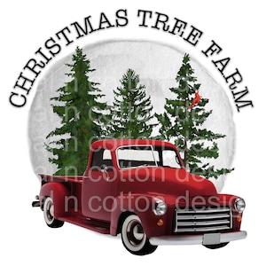 Red Truck Christmas Tree Farm 2 versies met en zonder tekst aquarel, sublimatie, waterglijbaan, clipart, PNG digitale download
