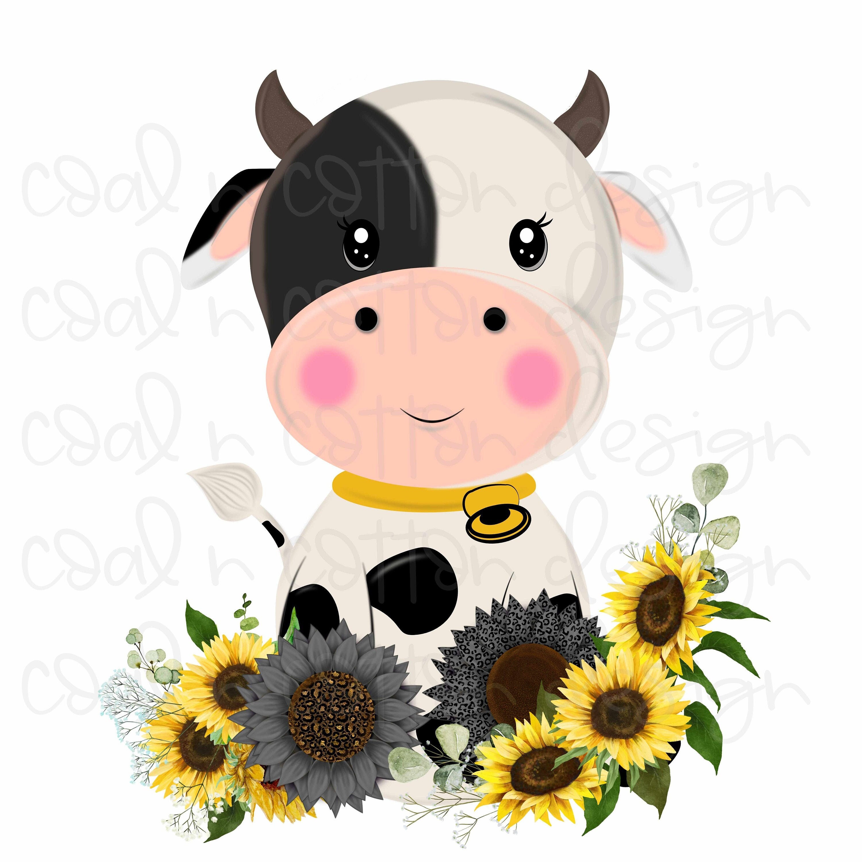 Cute Sunflower Cow Sublimation Waterslide Clipart PNG Etsy