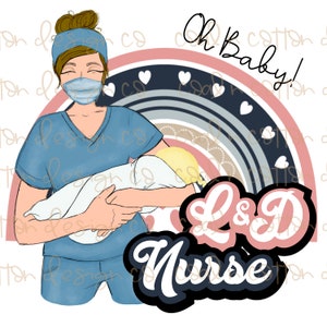 Geburt und Geburt Krankenschwester Oh Baby Brunette - Aquarell, medizinisches Personal, Sublimation, Wasserschiebe, Clipart, PNG digitaler Download