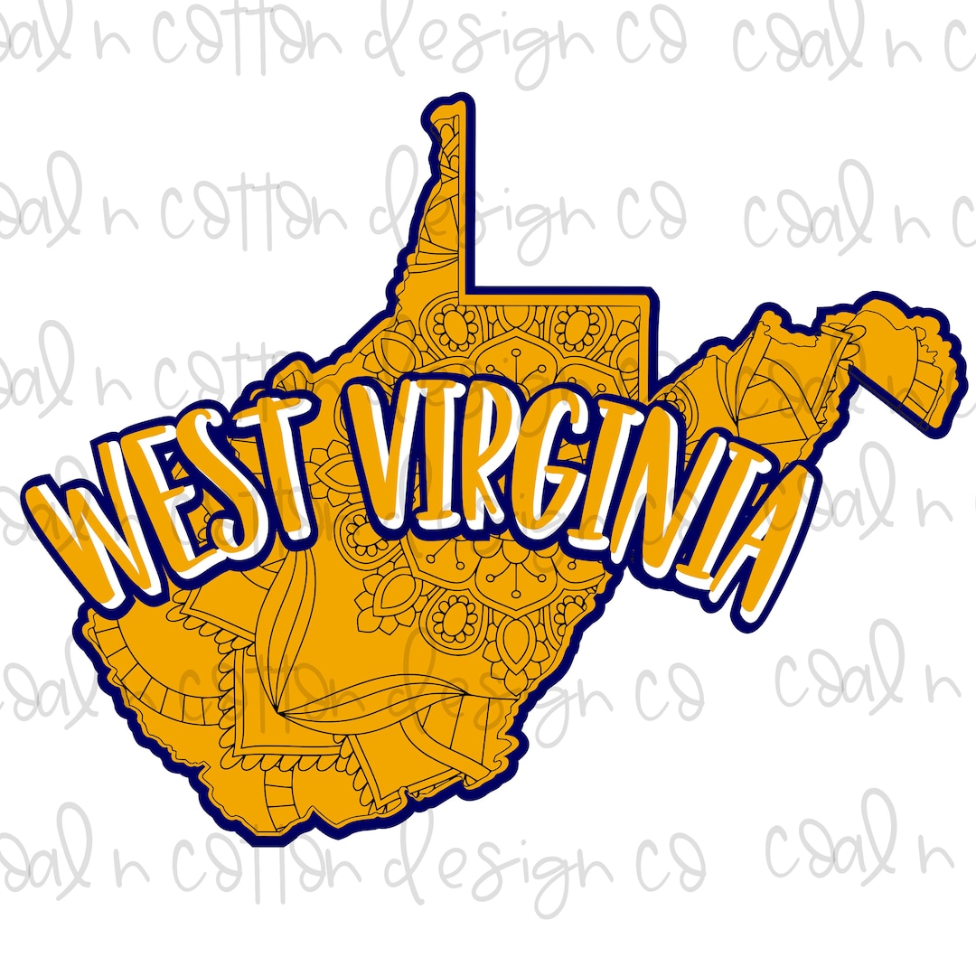 West Virginia Paisley State Outline Blue and Gold Sublimation ...