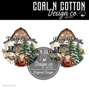 Circle Winter Farm highland Cow Sublimation, Waterslide, Digital Clipart, Christmas  PNG Digital Download