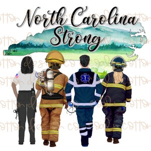 North Carolina sterke eerstehulpverleners - aquarel, medisch personeel, sublimatie, waterglijbaan, clipart, PNG digitale download
