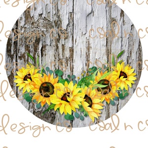12.25 pulgadas Colgador de puerta redonda Plantilla de girasol de madera acuarela Sublimación, Tobogán de agua, Imágenes Prediseñadas, PNG Descarga digital
