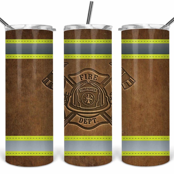 Embossed Turnout look Fire Department Silver Stripes  20oz skinny Tumbler Template,  Sublimation, Waterslide, Clipart,  PNG Digital Download