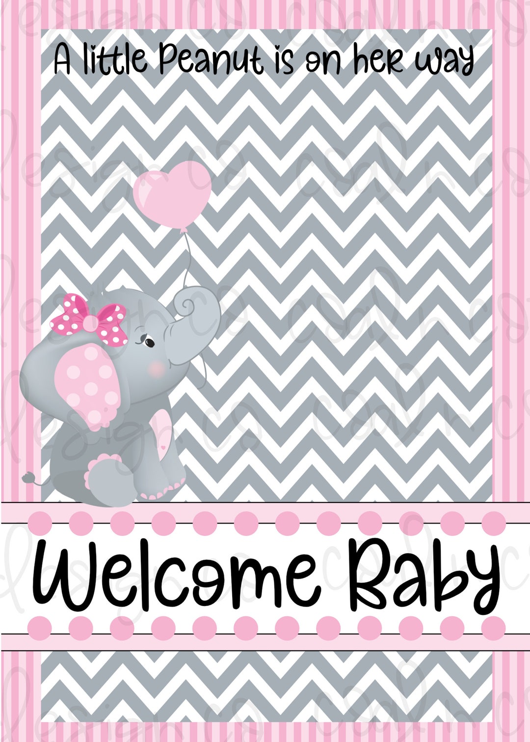 Pink Baby Girl Elephant Invitation Blank Template - Clipart, Template ...