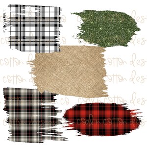 May include: A set of five digital paper textures featuring various plaid patterns in black, white, red, and green. The textures are distressed and have a brushstroke effect.