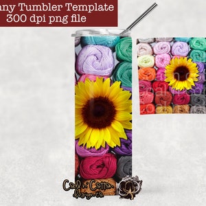 20oz Skinny Tumbler Sunflower Yarn  Template,  Sublimation, Waterslide, Clipart,  PNG Digital Download
