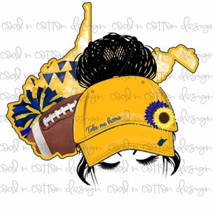 West Virginia Hat Football Girl ouro aquarela, sublimação, toboágua, clipart, download digital PNG