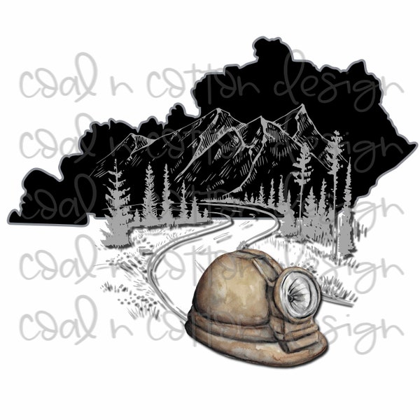 Kentucky Coal Miner with Helmet  Watercolor, Sublimation, Waterslide, Clipart, PNG Digital Download