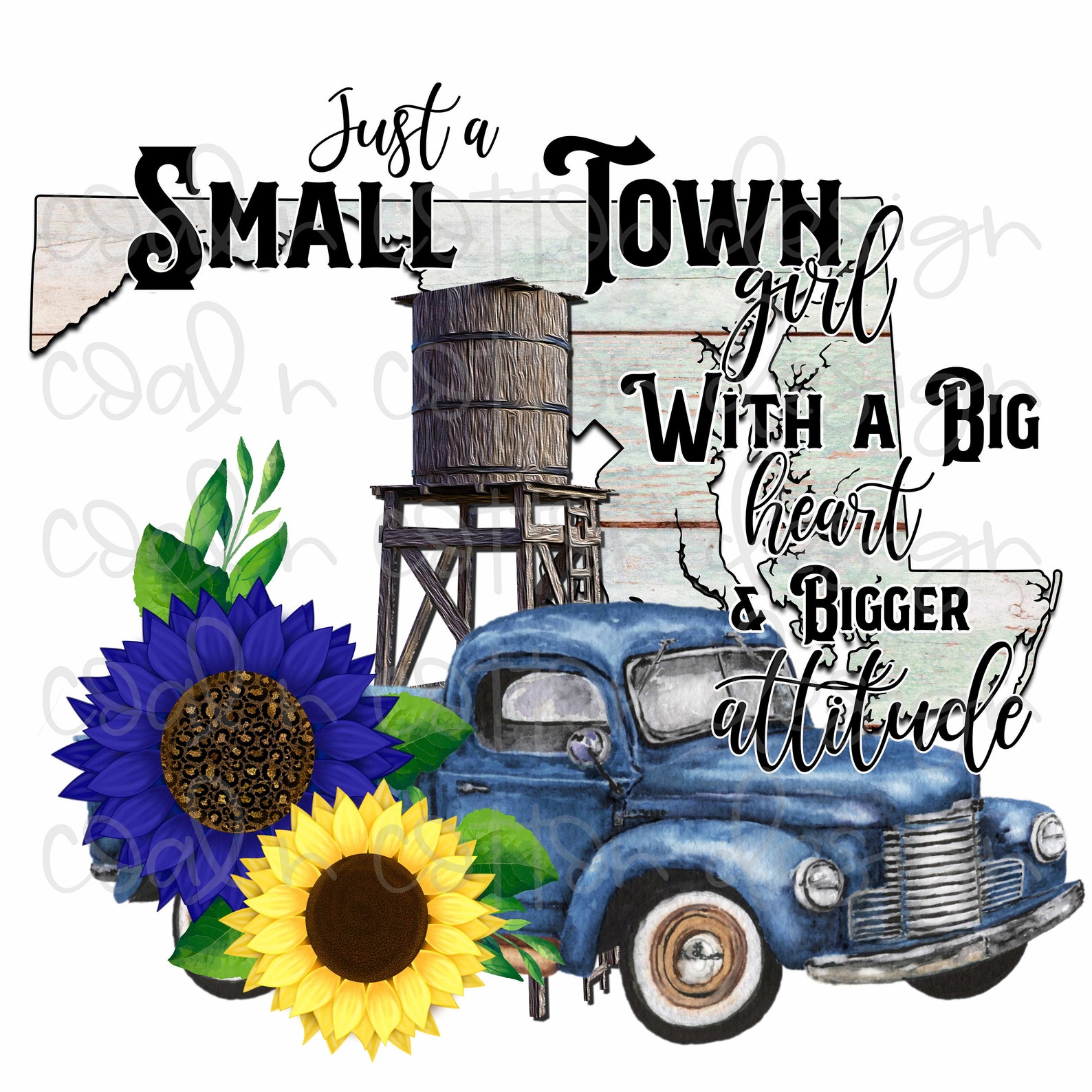 Maryland Fall Blue Truck Just a Small Town Girl Watercolor Etsy
