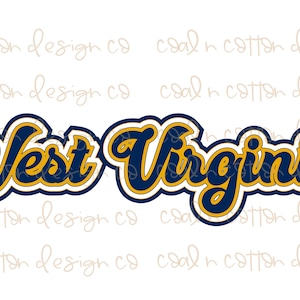 West Virginia blauw en goud gestapelde woorden aquarel sublimatie, waterglijbaan, clipart, PNG digitale download