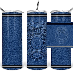 Blue Leather Police Badge 20oz skinny Tumbler Template,  Sublimation, Waterslide, Clipart,  PNG Digital Download