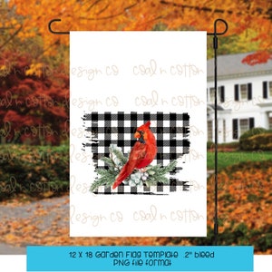 Cardinal avec fond à carreaux Buffalo, Souvenir, En mémoire, Vacances d’hiver, Téléchargement instantané, PNG, Modèle de sublimation Drapeau de jardin