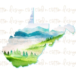 Watercolor West Virginia Outline  -  PNG Digital Download