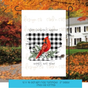 Les cardinaux apparaissent lorsque les anges sont proches, Souvenir, En mémoire, Vacances d’hiver, Téléchargement instantané, PNG, Modèle de sublimation Drapeau de jardin