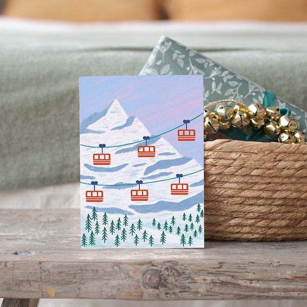 Carte de Noël A6 pour station de ski de style scandinave
