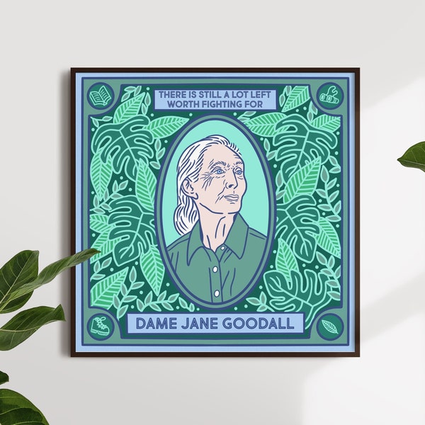 Dame Jane Goodall Jungle Gorillas Inspirational Art Print