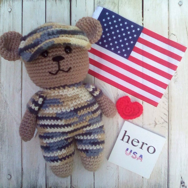 National Guard Frontline Hero Bear National Guard/Army/Desert Camo/Military Crochet Hero Bear Doll with Medical Face Mask Essential Worker