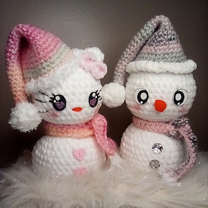 Classic Snowkitty and Snowman with Hat and Scarf Digital PDF Crochet Pattern