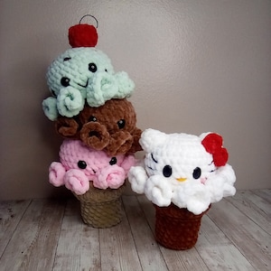 Octopice-cream with Kitty mod Octopus Ice Cream Amigurumi Crochet Pattern