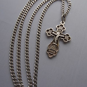 Vintage Silver Crucifix Pectoral Russian Cross with Chain