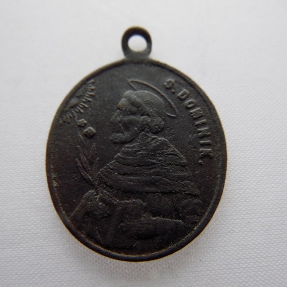 Antique Bronze Medallion Saint Domenico Rosarii Sakri Regina -  Canada