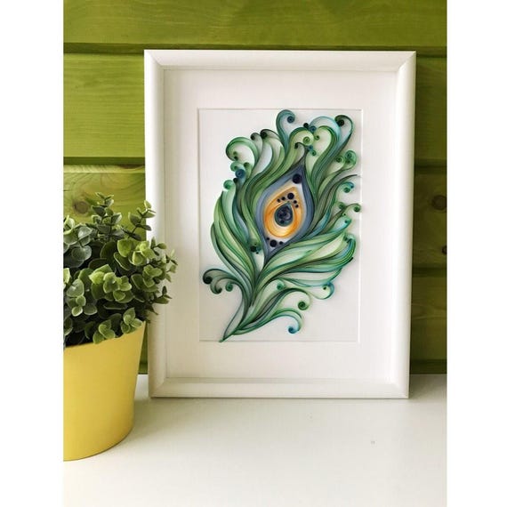 Quilling Art Wall Decor , Gift for father , Quilled Peacock feather , Good luck gift , Unique Paper Art , Gift for luck , Mens gift
