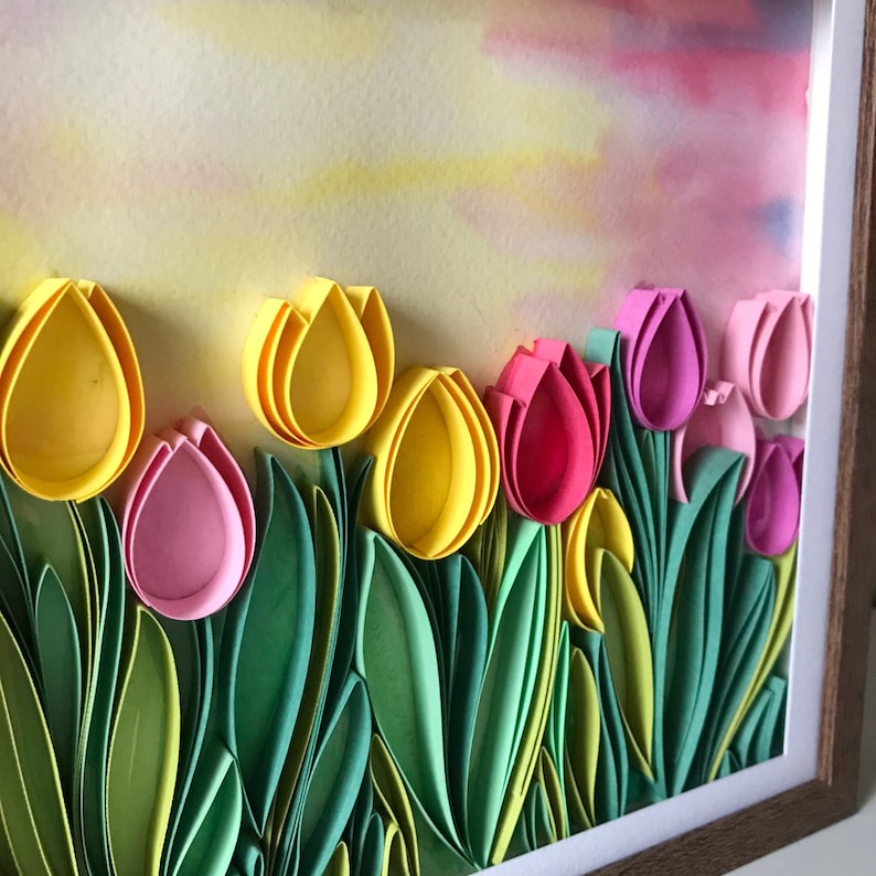 Field of tulips Quill Paper Art Framed Floral Decor Etsy