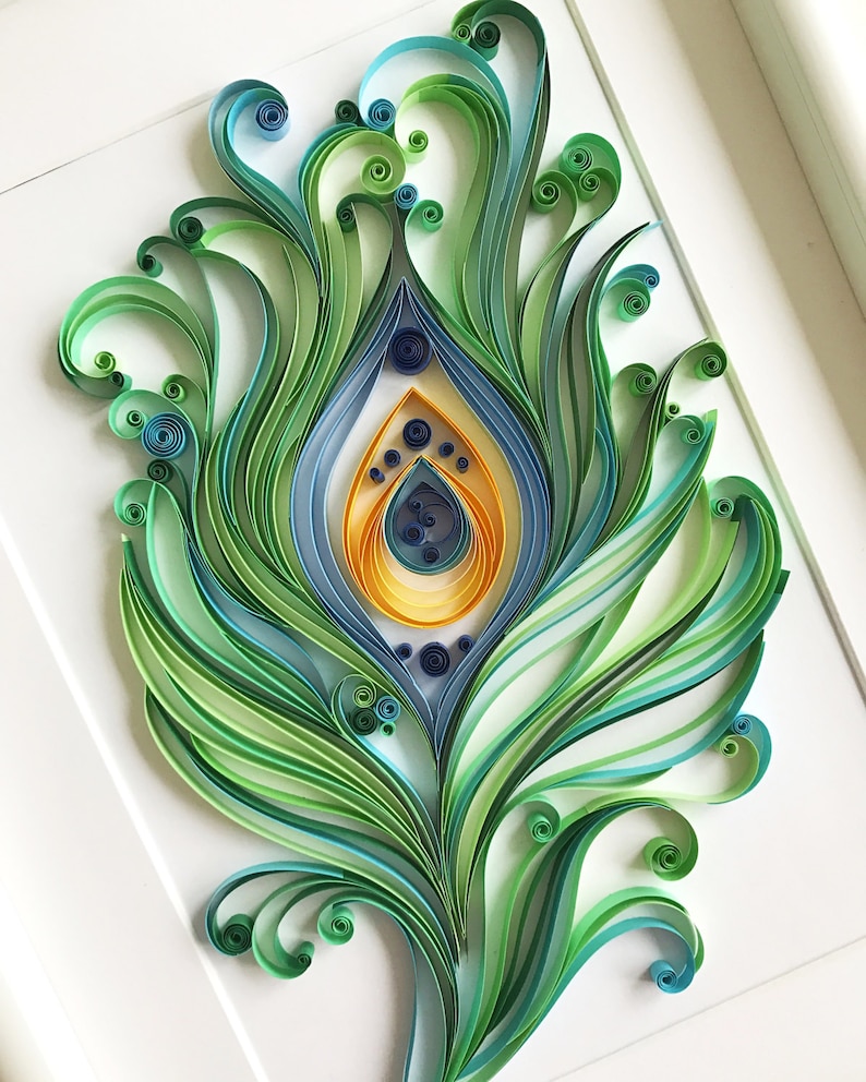 Quilling Art Wall Decor , Gift for father , Quilled Peacock feather , Good luck gift , Unique Paper Art , Gift for luck , Mens gift