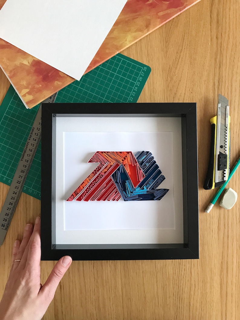 Gift for men Quilled logo Gift for Boss Quilling Logo Art Decor for office Paper Art Labels 3D Wall Decor