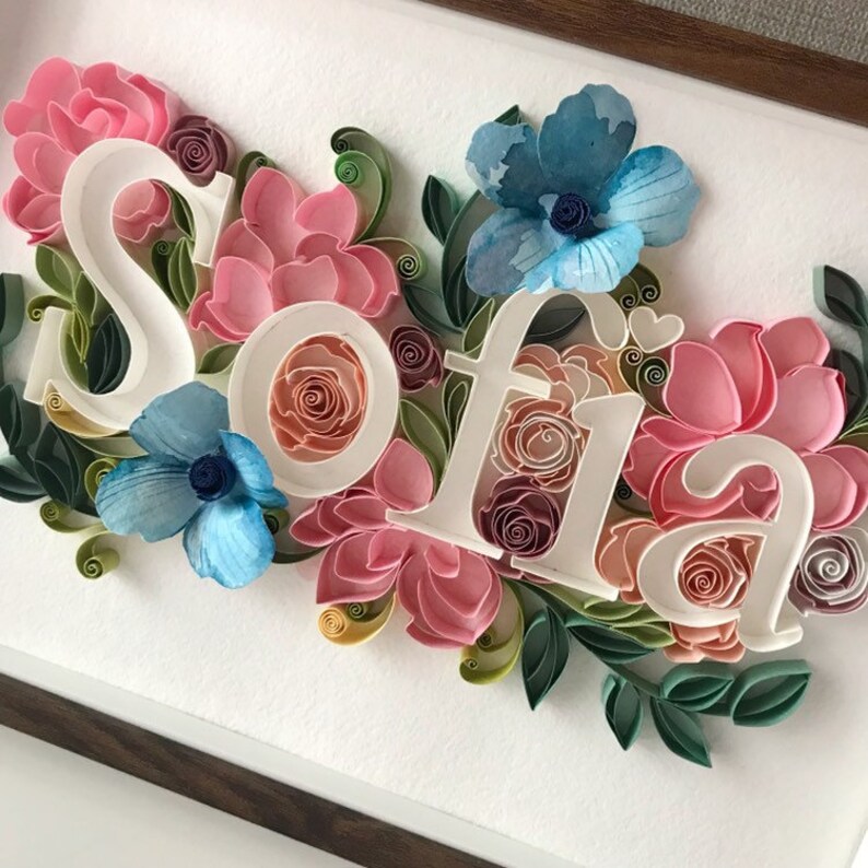 Quilled floral name Nursery sign Sofia name art Etsy