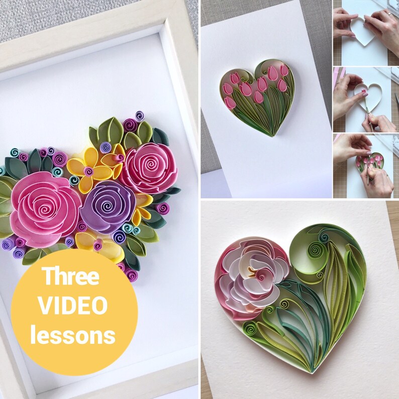 Set of tutorials Quilling floral hearts lessons How to Etsy