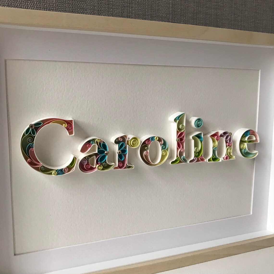 Quilled Custom Kids name art Framed sign Nursery baby girl Etsy