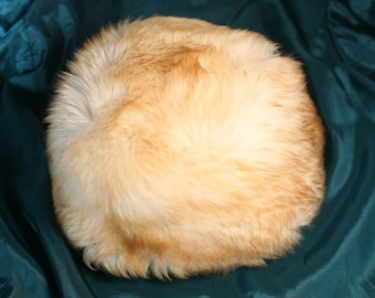 Beautiful vintage handcrafted wolf tipped sheepskin hat, cream and russet, cossack style, 1960s.