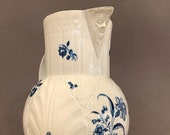 Antique 18th C Worcester Dr. Wall Face Jug Mask Pitcher Gillyflower Pattern Blue and White Porcelain Made in England