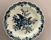 Antique Worcester 18th C Dr. Wall Pinecone Blue Floral Spray Pattern Porcelain Plate