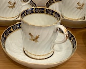 Set of 6 Antique Worcester Barr Porcelain Thistle Pattern Coffee Cans Cups Saucers circa 1790