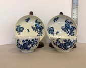 PAIR of Dr. Wall First Period Worcester Antique English 18th Century Tea Bowls and Saucers