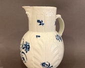 Antique 18th Century Worcester Large Jug - Cabbage Leaf Mould - Gillyflower Pattern - Bacchus Face Mask under Spout - Dr Wall Period