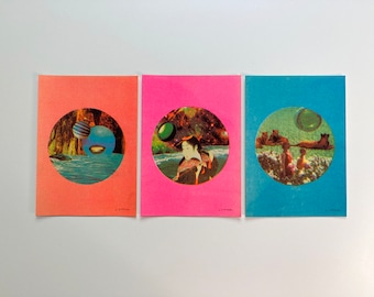 Risograph Print Set - Riso Prints - Feminist Wall Art - 5 x 7 Small Wall Art - Occult Witch Art - Colorful Wall Art - Housewarming Gift